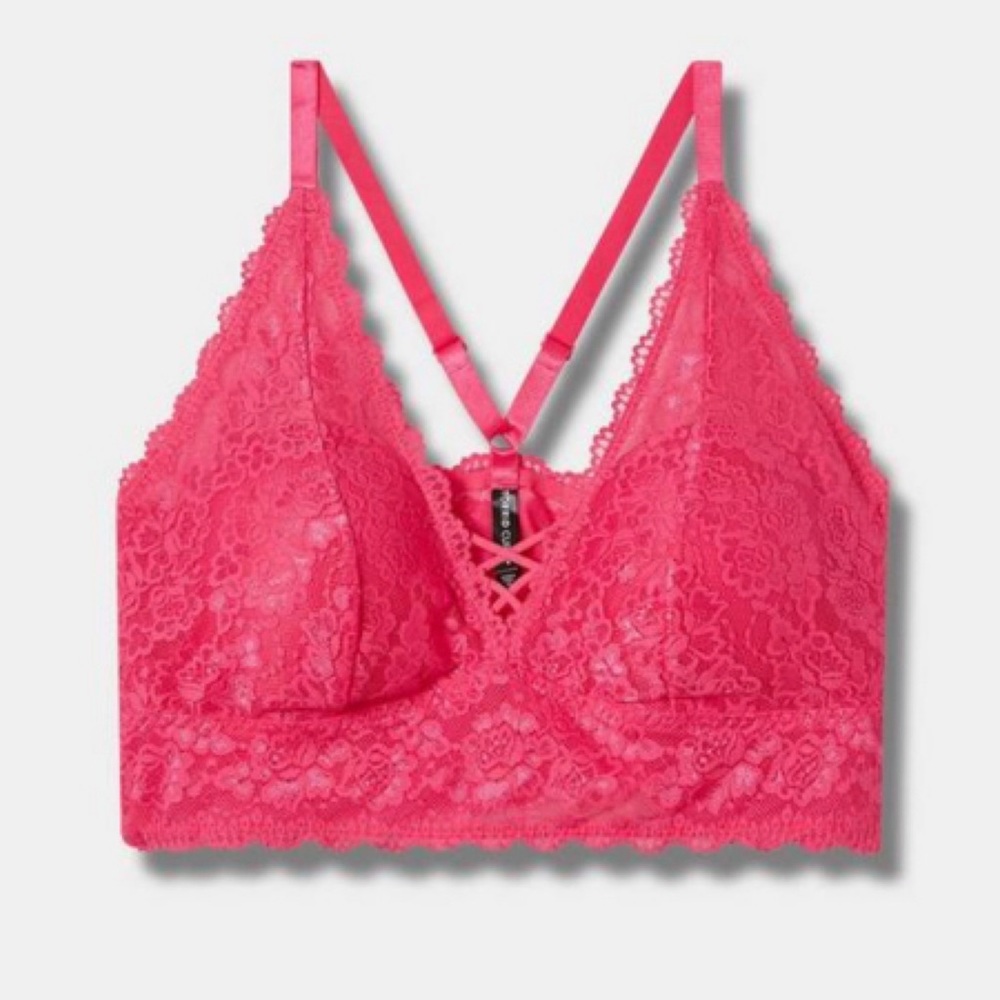 🆕 Pink Lightly Lined Lace XO Front Bralette 3 3X 22 24 NWT Torrid New!